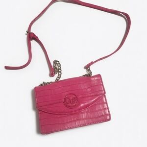 Guess Hot Pink Croc-Embossed Crossbody Bag